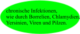 chronische Infektionen, wie durch Borrelien, Chlamydien, Yersinien, Viren und Pilzen.